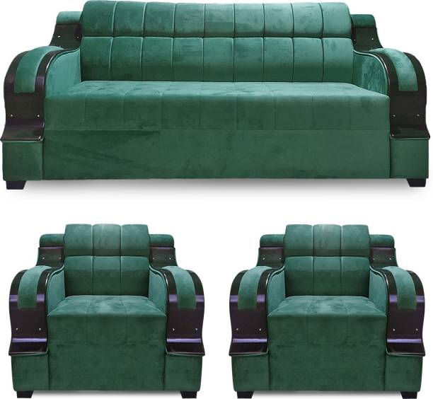 Owleaf Furnisha Fabric 3 + 1 + 1 Green Sofa Set