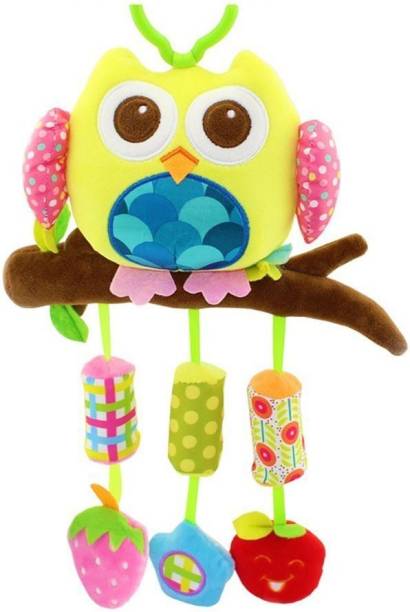 BABY STATION Baby Crib & Stroller Plush Playing Toy Car Hanging Rattles (Yellow Owl)