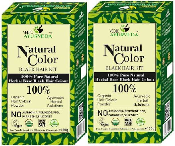 VEDICAYURVEDA Natural Color Black Hair Kit 100% Herbal Base Black Hair Color pack of 2 , Black