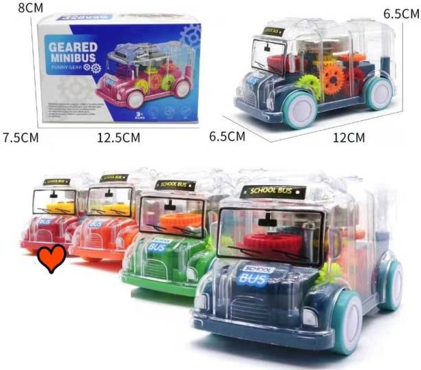Toyporium 360 Degree Rotation, Geared Mechanical Mini Bus Sound and Light Toy