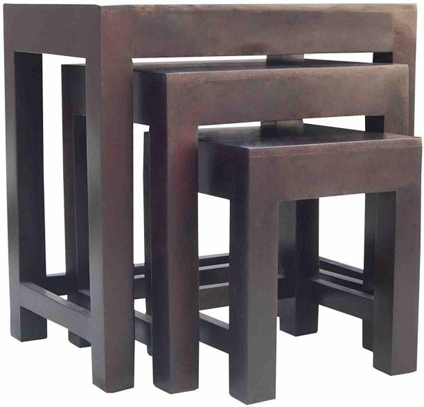 Divine Arts Solid Sheesham Wood Nesting Table Set of 3 Stools for Living Room Solid Wood Nesting Table