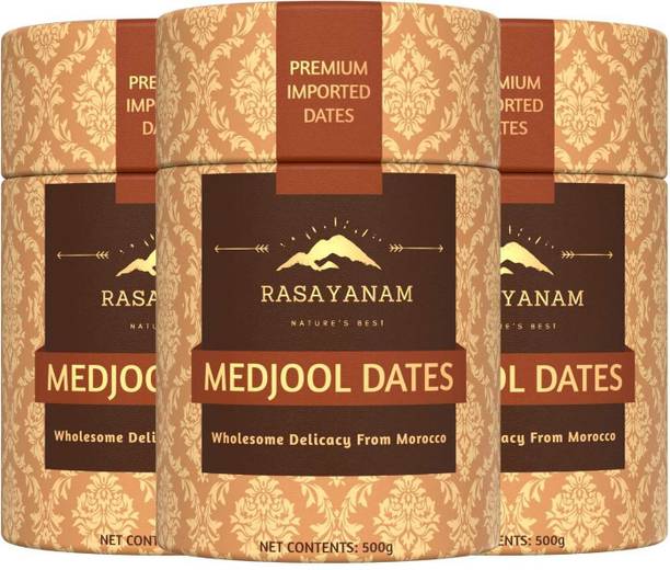Rasayanam Medjool/ Medjoul Dates (Khajoor) Pack of 3 (1500gm) | Grade A Dates, Wet Dates