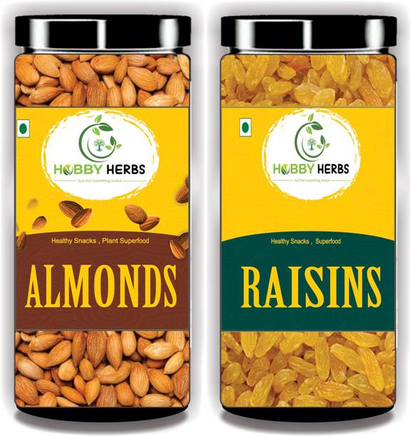 Hobby Herbs Almonds and Raisins Combo 200gm | Dry fruits Combo ( Badam & Kishmish) | Almonds, Raisins
