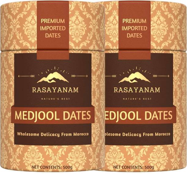 Rasayanam Medjool/ Medjoul Dates (Khajoor) Pack of 2 (1kg) | Grade A Dates, Wet Dates