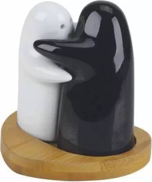 DULARIYA Salt & Pepper Set Decorative Showpiece - 6.5 cm (Ceramic, Wood, Black, White) Sugar Shaker 125 gm