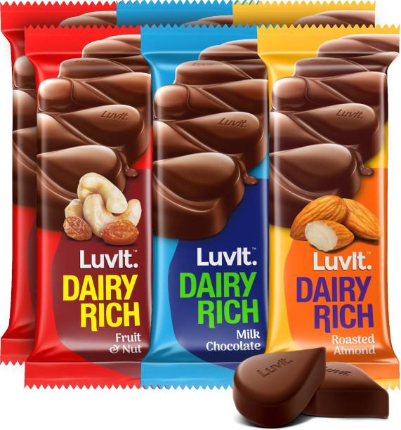 LuvIt Dairy Rich Chocolates Bar | Combo Pack of Milk, Fruit & Nut, Roasted Almond | Bars