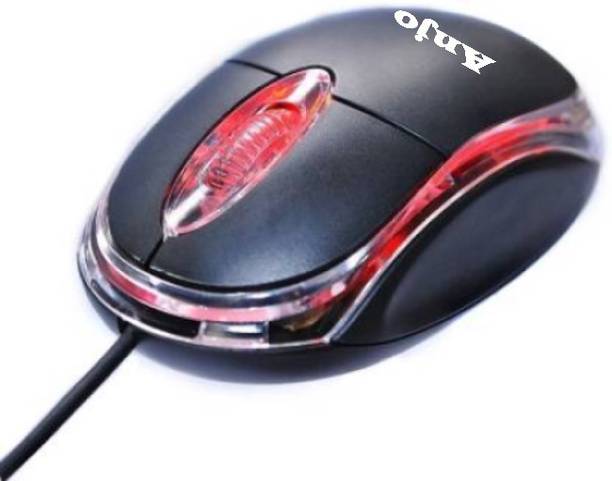 ANJO Wired Mouse with LED Lights, Optical LED Sensor Tracking, Plug N Play, Clickable Scroll wheel, High Resolution 2000 Dpi technology for Laptop/Desktop/PC/ Mac/Notebook/Tablet/Mobile (Black) Wired Ambidextrous Optical  Gaming Mouse
