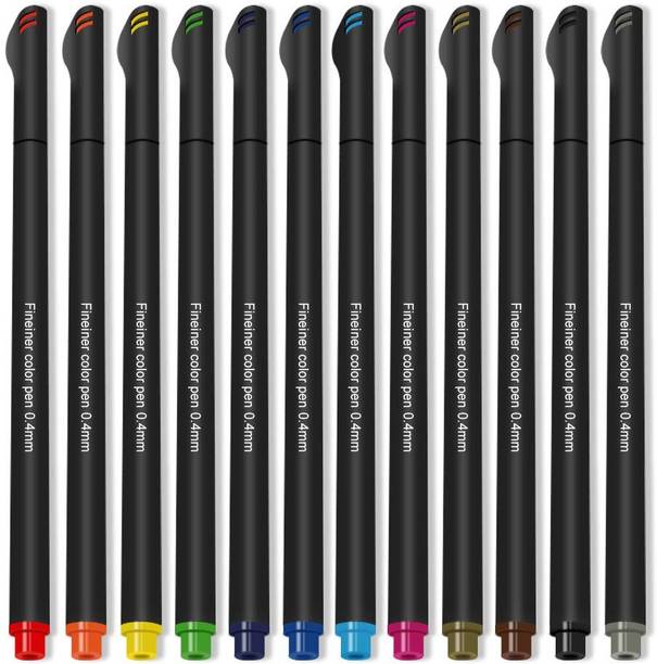 KNAFS 12 pcs Fineliner Color Pen Set 0.4mm Fine Line Tip Colored Sketch Drawing Pen Fineliner Pen