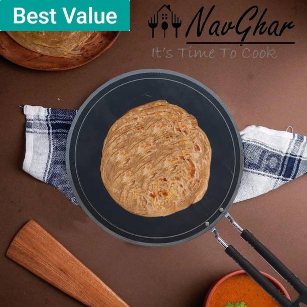 Navghar 3 mm Thick heavy quality Indian iron Tawas for roti/chapati/paratha etc. Kadhai 24.6 cm diameter 0.13 L capacity