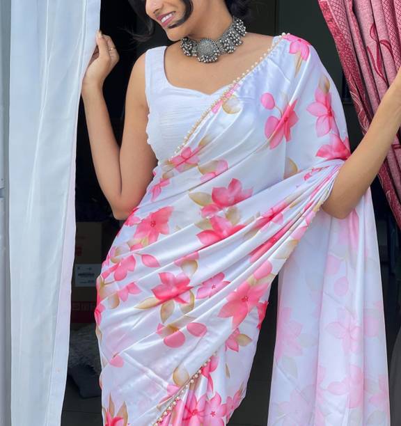 Printed, Floral Print Bollywood Satin Saree