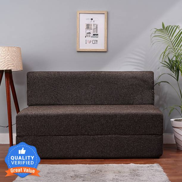 Solis Primus-comfort for all 4X6 size for 2 Person- Jute Fabric Washable Cover COFFEE 2 Seater Double Foam Fold Out Sofa Cum Bed