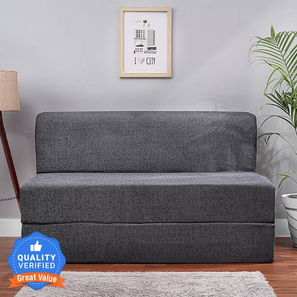 Solis Primus-comfort for all 4X6 size for 2 Person- MOLFINO Fabric Washable Cover Grey 2 Seater Double Foam Fold Out Sofa Cum Bed