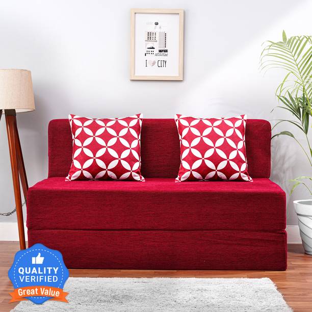 Solis Primus-comfort for all 4X6 size for 2 Person- Chenille Fabric Washable Cover 2 Seater Double Foam Fold Out Sofa Cum Bed