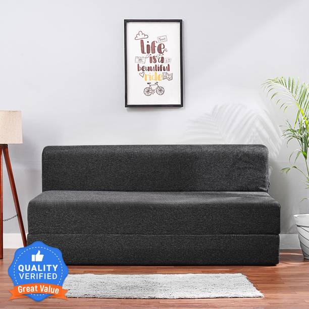 Solis Primus-comfort for all 5X6 size for 3 Person- Jute Fabric Washable Cover- Dark Grey 3 Seater Single Foam Fold Out Sofa Cum Bed
