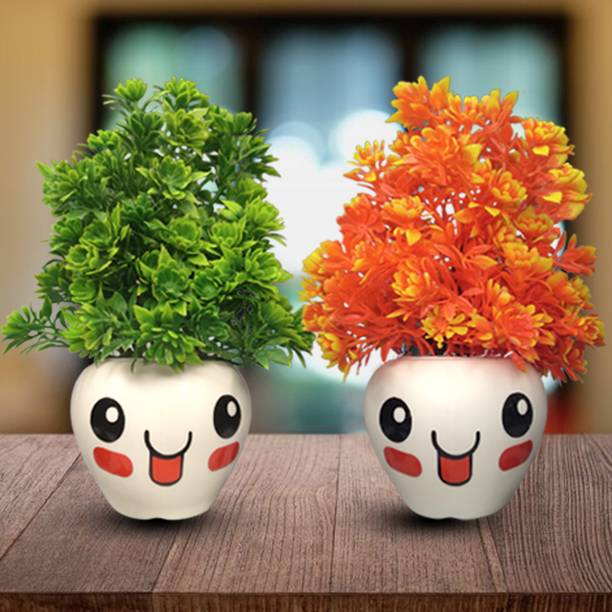 Neki Decoration Bonsai Wild Artificial Plant with Pot(15 cm green orange) Bonsai Wild Artificial Plant  with Pot
