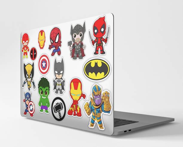 RINKON Superheros Theme Cartoon Laptop Stickers Superhero Sticker Vinyl PVC PACK OF 15 Vinyl Reusable Laptop Skin Compatible for 15.6 inch