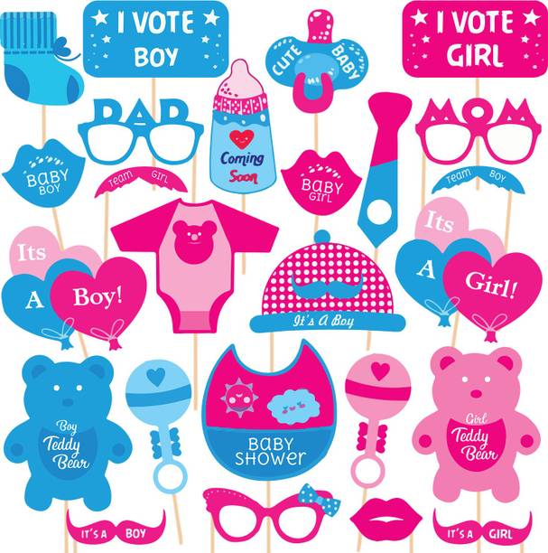 ZYOZI 25 Baby Shower Props for Photoshoot Or Pregnancy Favors for Babyshower Items Photo Booth Board