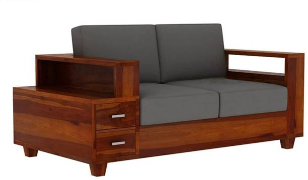 Divine Arts Sheesham wood Sofa Set with Attached End Table Fabric Fabric 2 Seater  Sofa