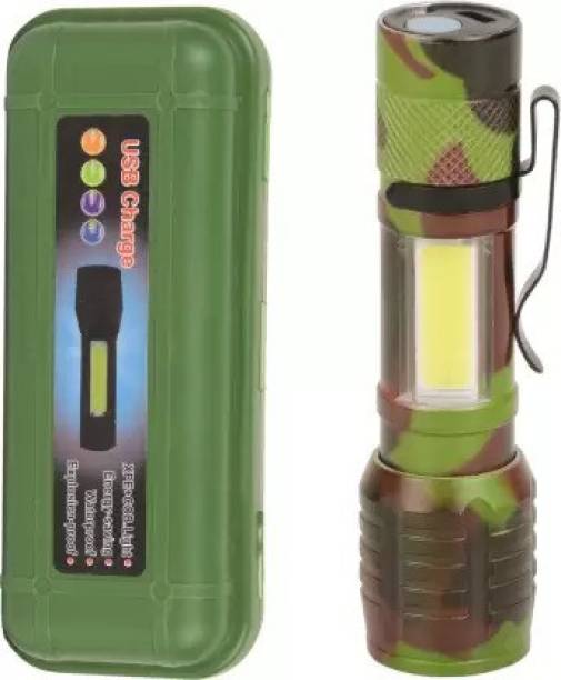 ECOSKY ALUMINUM ALLOY BODYMILIRTY GREEN USB RECHARGEABLE FLASHLIGHT TORCH COB Torch Torch
