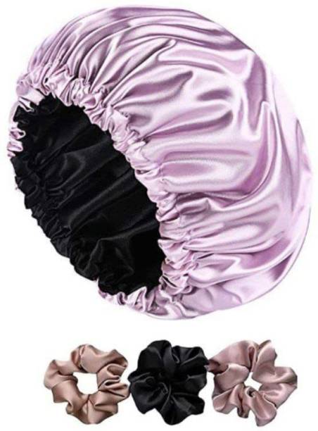 ARMOXA Diamond Satin Hair Cap for women hair beauty, Shower bonnet, 3 Scrunches (Peach)