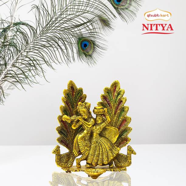 Shubhkart Nitya Radha Krishna Idol With Diya and Peacock Design - 280 g Decorative Showpiece  -  18.6 cm