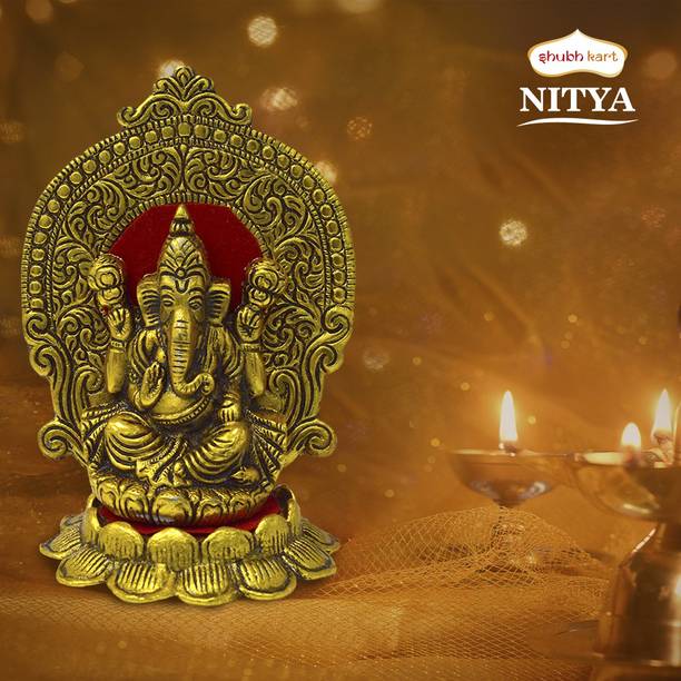 Shubhkart Nitya Ganesha Sitting On Singhasan - 260 g Decorative Showpiece  -  15.8 cm