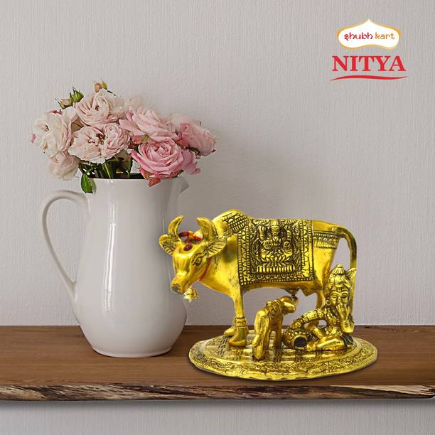 Shubhkart Nitya Kamdhenu Cow And Calf With Gopal Krishna Showpiece - 370 g Decorative Showpiece  -  10.7 cm