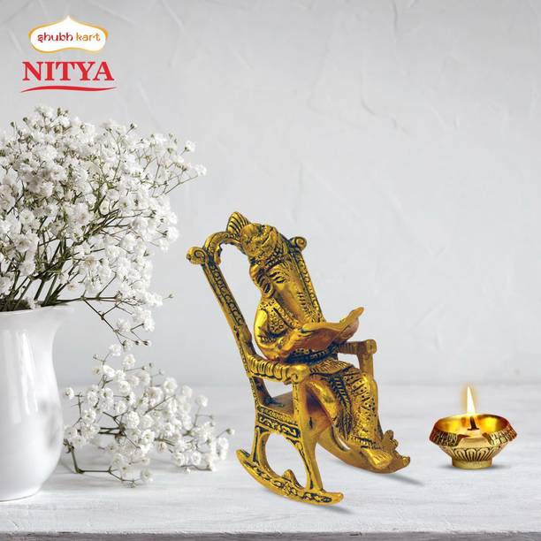 Shubhkart Nitya Lord Ganesha Reading Ramayana On Chair With Kuber Diya - 229 g Decorative Showpiece  -  15 cm