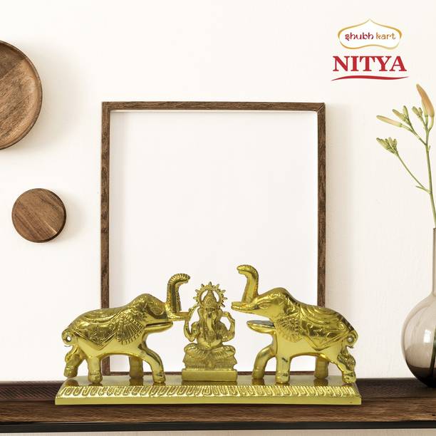 Shubhkart Nitya Elephant Pair and Chandan Roli, Haldi, Kum Kum With Ganesh Idol - 172 g Decorative Showpiece  -  6.6 cm