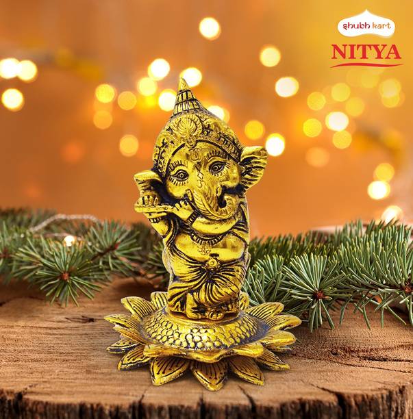 Shubhkart Nitya Bal Ganesha Playing Flute - 295 g Decorative Showpiece  -  15.4 cm