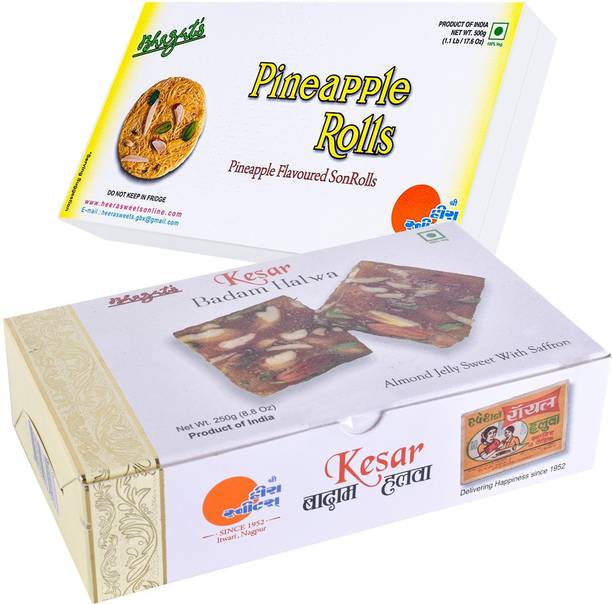Bhagat's Heera Heera Sweet Son Roll Kesar Badam Halwa 250gm & Pineapple 500gm Box