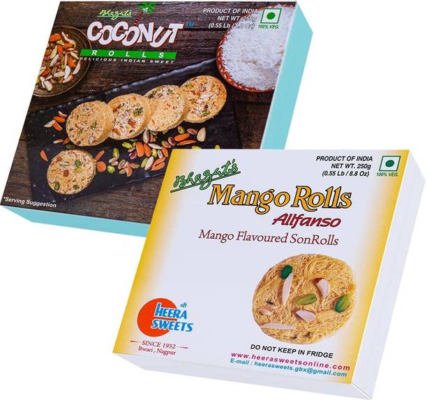 Bhagat's Heera Sweet SonRoll Soft Sweets Mithai Combo Mango & Coconut 250 gm Box