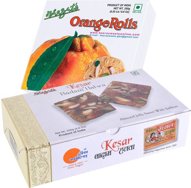 Bhagat's Heera Heera Sweet Son Roll Kesar Badam Halwa 250gm & Orange 250gm Box
