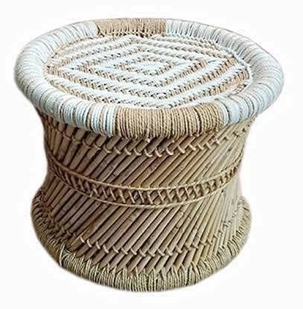 eXtend cReation White and Beige Bamboo Mudda Stool - 13 X 17 Inch Outdoor & Cafeteria Stool