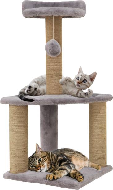 Hiputee Soft Fur Activity Cat Tree Scratching Post Natural Sisal Rope Two Floor Tower Free Standing Cat Tree