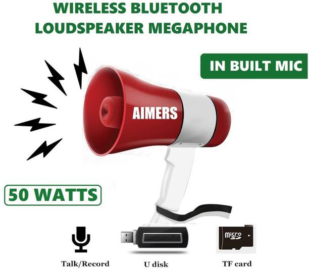 AIMERS Wireless Bluetooth Megaphone/Loudspeaker for Announcement with Rechargeable Battery, Recorder, USB & Memory card input. Talk, Record, Play, Siren, Music Indoor, Outdoor PA System