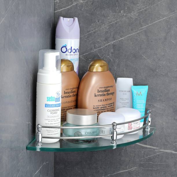 Flipkart SmartBuy Glass Corner Shelf, Bathroom Shelf, Bathroom Accessories for Home Decor Glass Wall Shelf