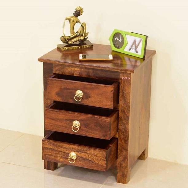 RSPTJM Bedside table Sheesham Wood Night Stand 3 Drawer Storage Contemporary Bedroom Solid Wood Bedside Table