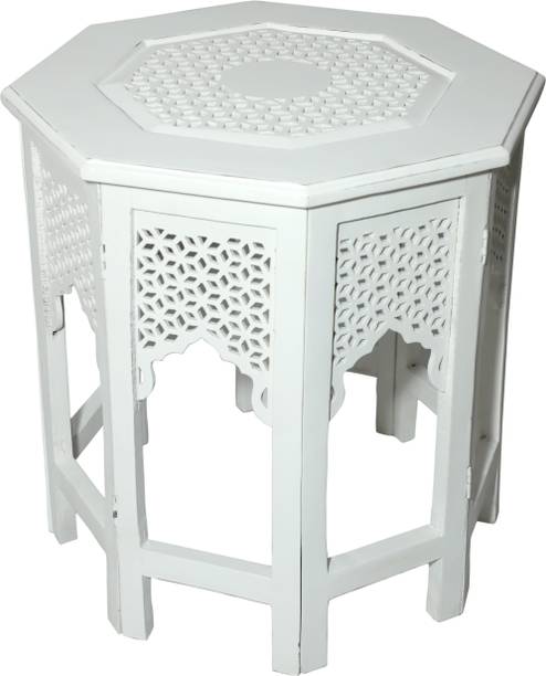 Artesia Wooden Handcrafted Carved Solid Folding White Coffee Table Solid Wood Side Table