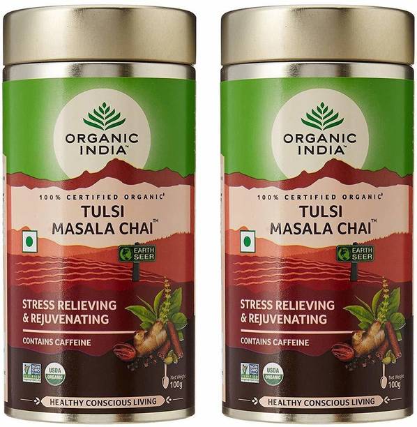 ORGANIC INDIA Tulsi Masala Chai 100 GM Tin- (Pack Of 2) Tulsi Masala Tea Tin