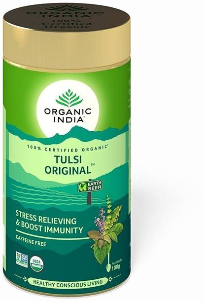 ORGANIC INDIA Tulsi Original 100 GM Tin- ( Pack of 2) Tulsi Herbal Tea Tin