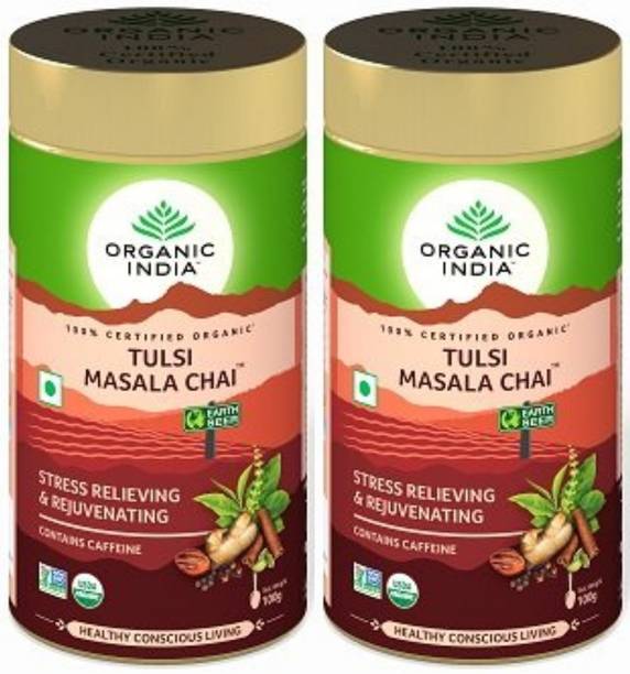 ORGANIC INDIA Tulsi Masala Chai 100g Tin (Pack of 2) Tulsi Masala Tea Drum