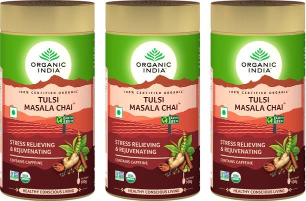 ORGANIC INDIA Tulsi Masala Chai 100 GM Tin- (Pack Of 3) Tulsi Masala Tea Drum