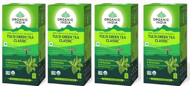ORGANIC INDIA tulsi green classic 25 tea bags (pack of 4) Tulsi Black Tea Bags Box