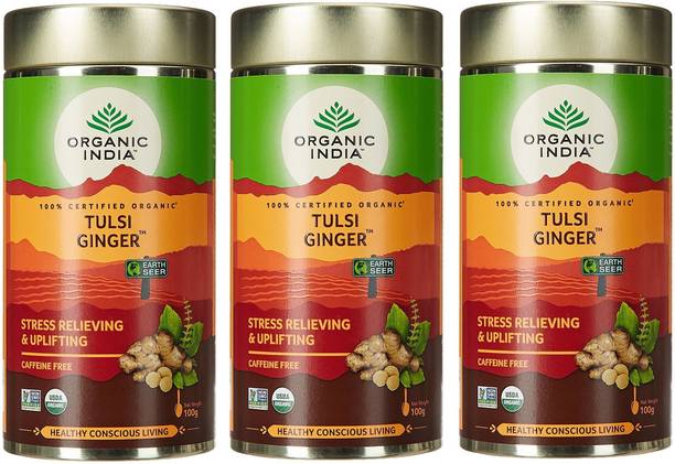 ORGANIC INDIA Tea Tulsi, Ginger Herbal Infusion Tea Drum