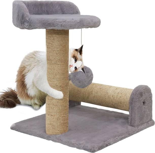 Hiputee Soft Fur Activity Cat Scratching Dual Scratching Post for Kitten Cat Sisal Rope Free Standing Cat Tree