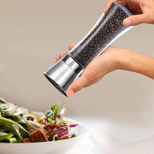 GVJ TRADERS Salt and Pepper Grinder Crusher Mill Shakers with Adjustable Knob Glass, Steel Traditional Pepper Mill