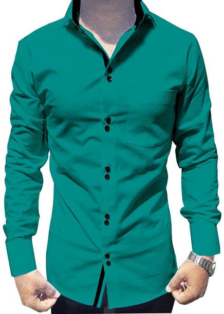Men Slim Fit Solid Spread Collar Casual Shirt