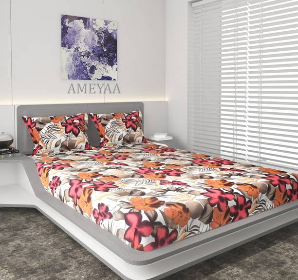 AMEYAA Microfiber Double Fitted (Elastic) 180 TC Floral Bedsheet