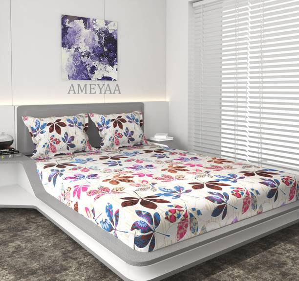 AMEYAA 180 TC माइक्रोफ़ाइबर फ्लोरल बेडशीट